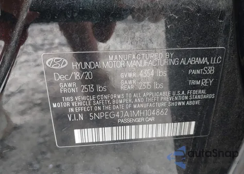 2021 Hyundai Sonata Se z USA, uszkodzony, nr VIN 5NPEG4JA1MH104862